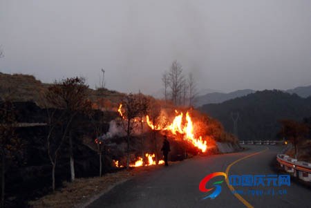 一男子公路边放火烧山荷地交警及时扑灭